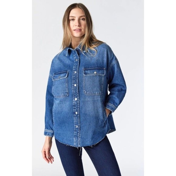 Mavi Jackets & Blazers - Mavi Shacket Tamara Denim Shirt Jacket Blue Button Front Long Sleeve